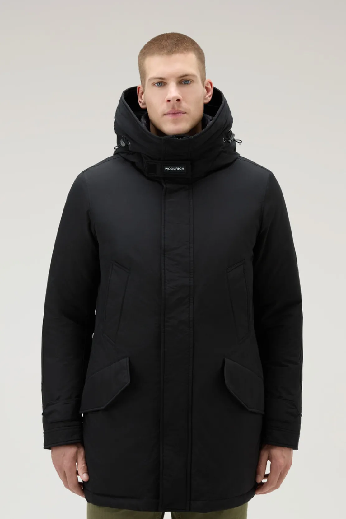 Parka>Woolrich Polar Parka In Ramar Cloth Con Collo Alto E Bordo In Pelliccia Black