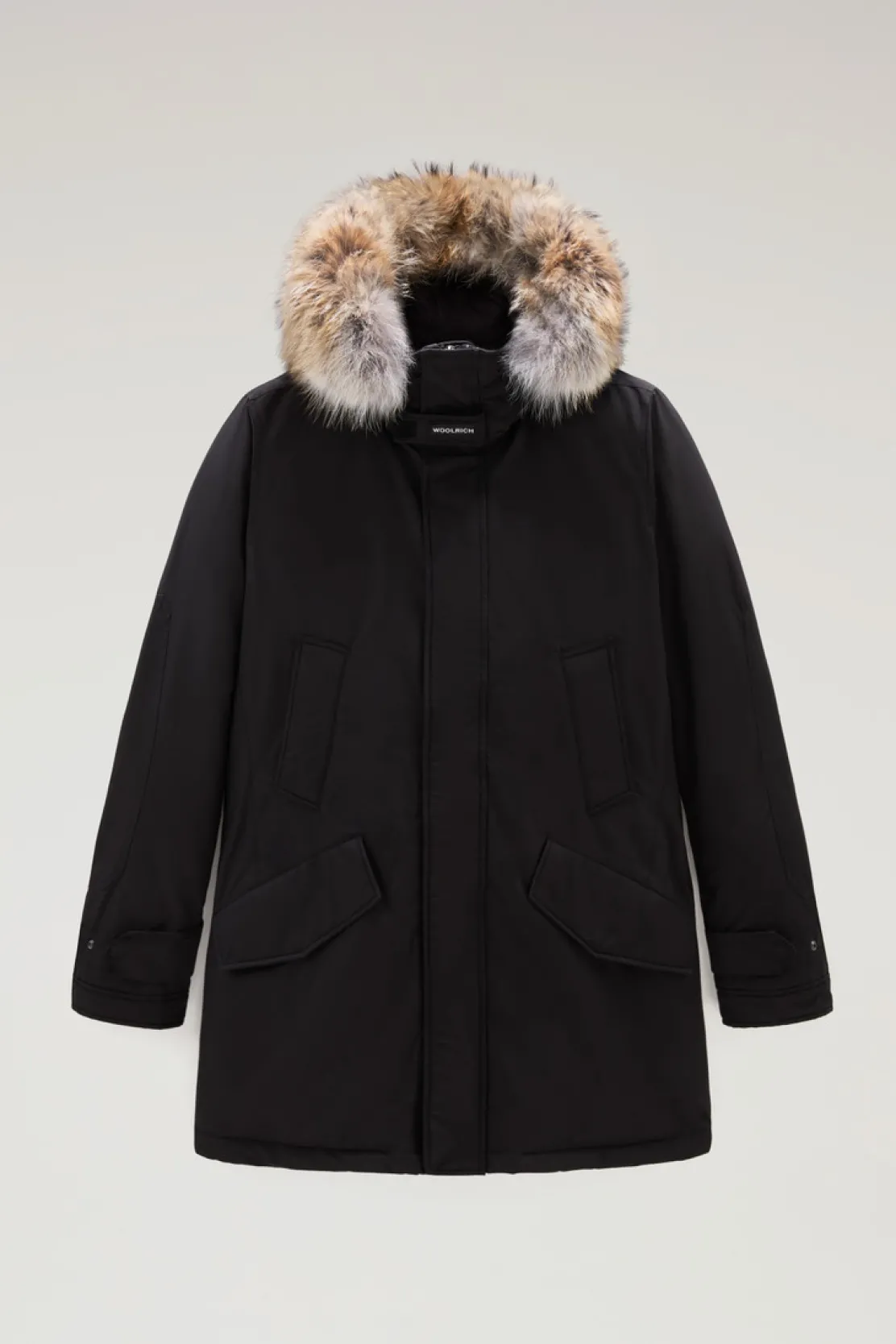 Parka>Woolrich Polar Parka In Ramar Cloth Con Collo Alto E Bordo In Pelliccia Black