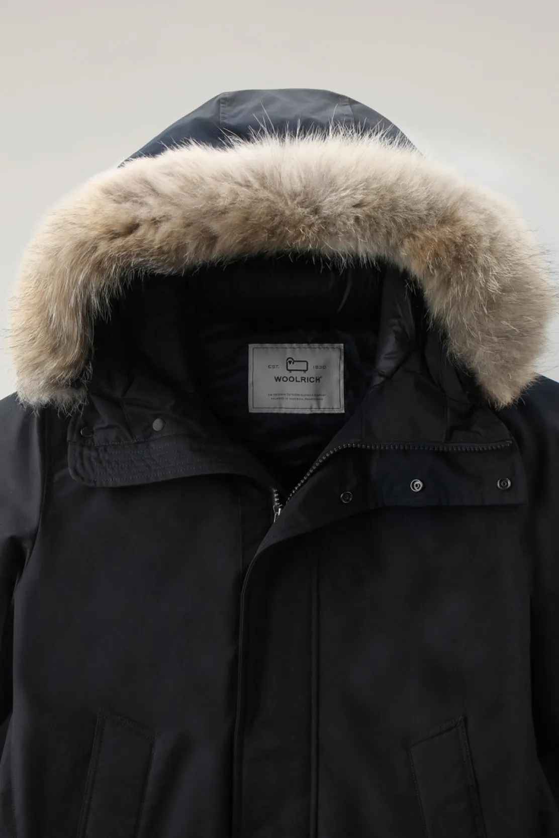 Parka>Woolrich Polar Parka In Ramar Cloth Con Collo Alto E Bordo In Pelliccia Black