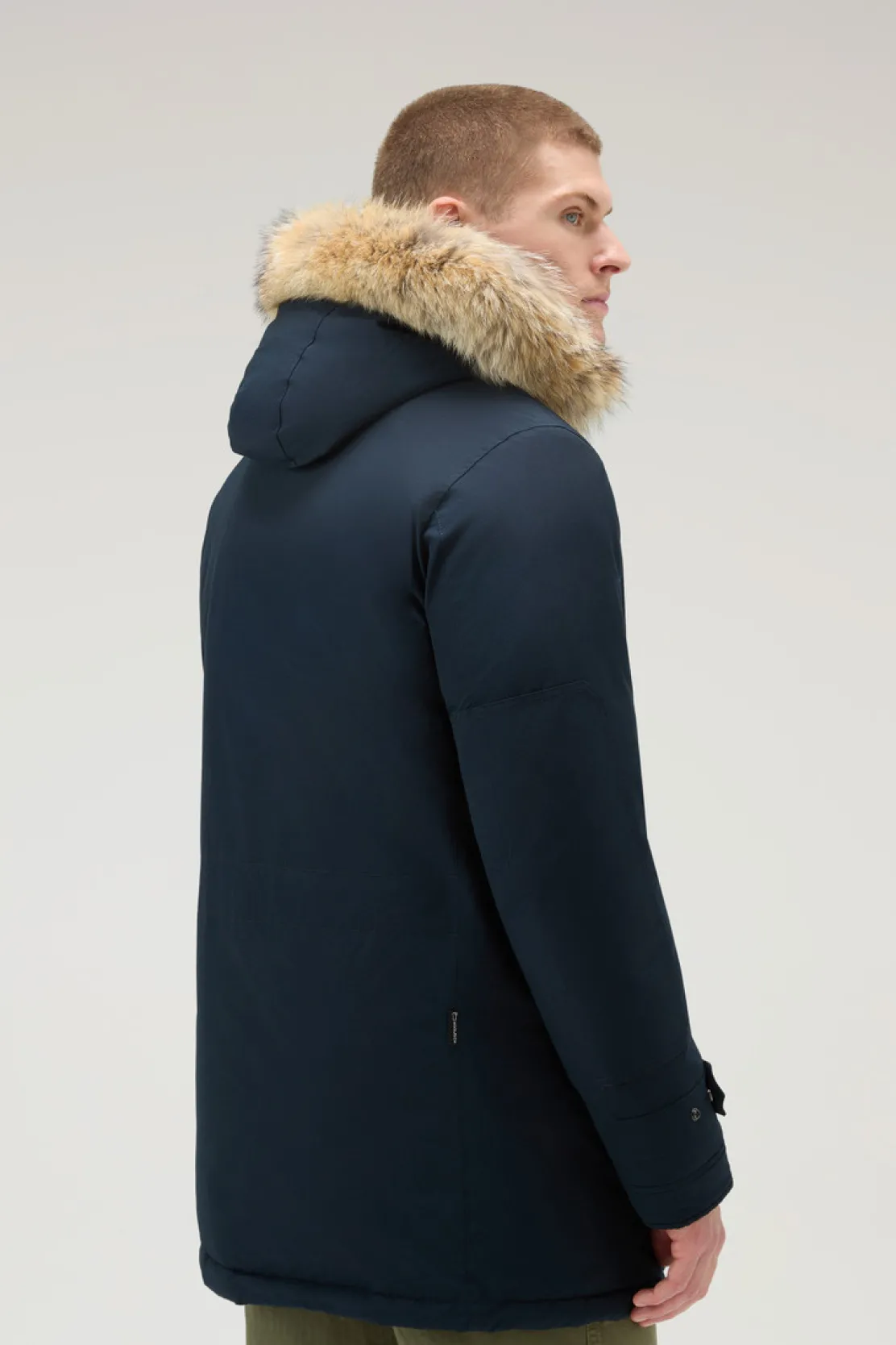 Parka>Woolrich Polar Parka In Ramar Cloth Con Collo Alto E Bordo In Pelliccia Melton Blue
