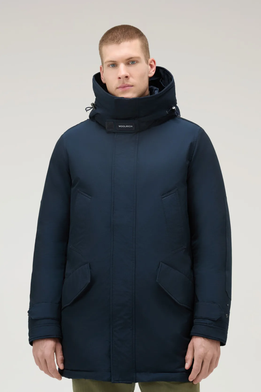 Parka>Woolrich Polar Parka In Ramar Cloth Con Collo Alto E Bordo In Pelliccia Melton Blue