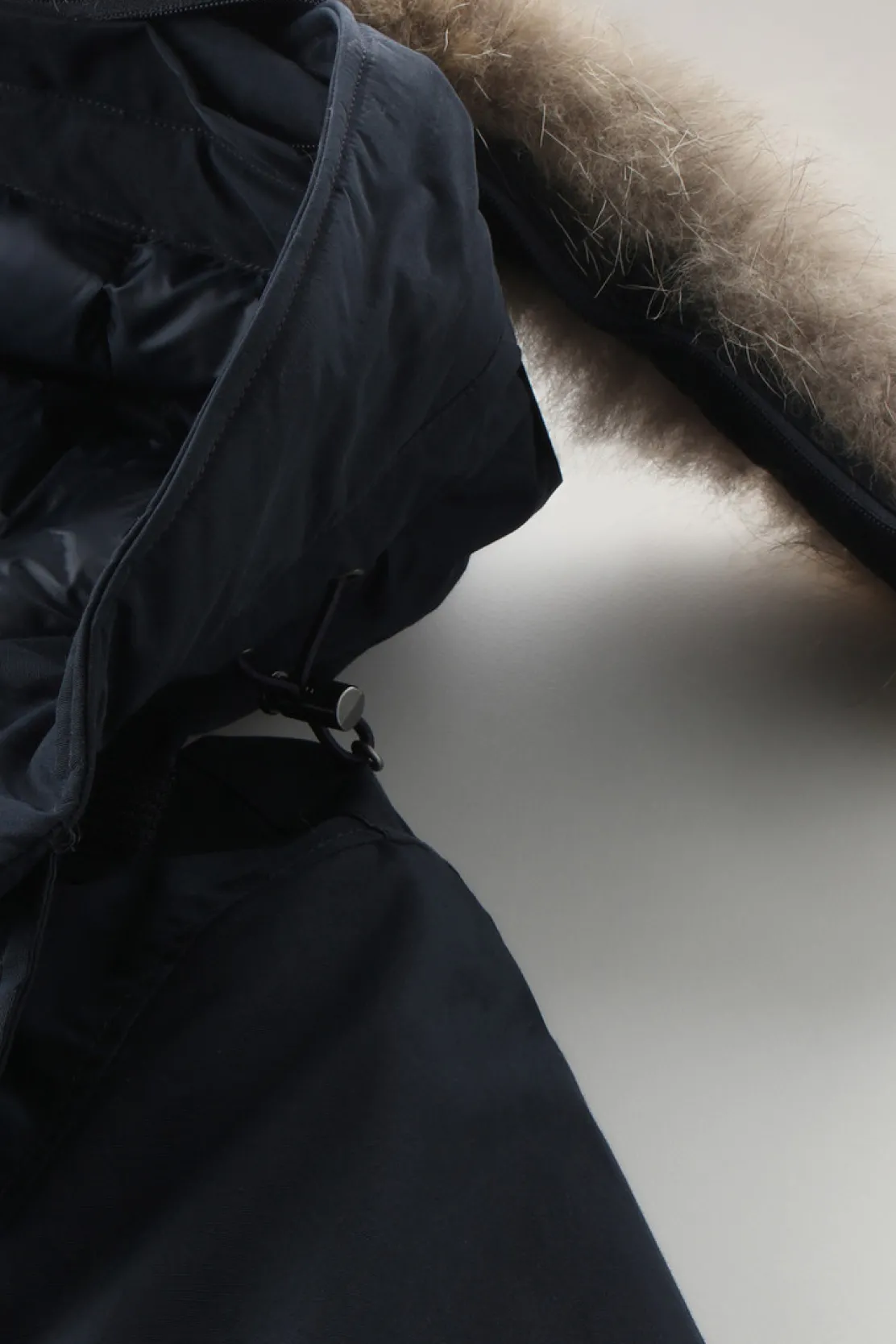 Parka>Woolrich Polar Parka In Ramar Cloth Con Collo Alto E Bordo In Pelliccia Melton Blue