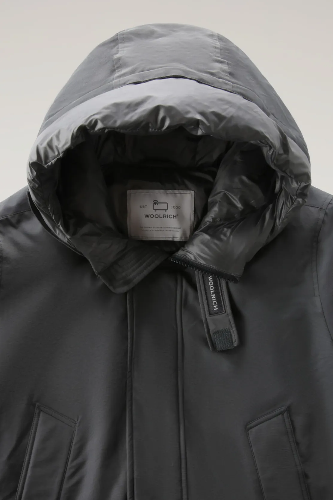 Parka>Woolrich Polar Parka In Ramar Cloth Con Collo Alto Grey Shadow