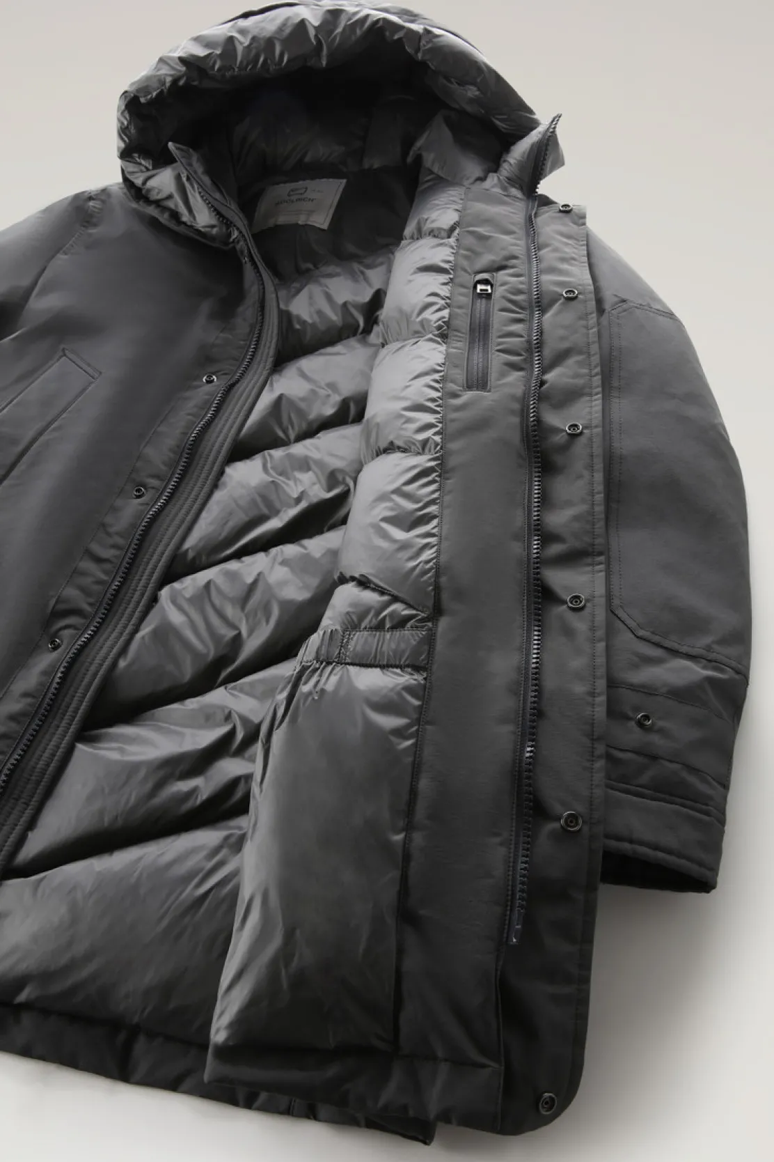 Parka>Woolrich Polar Parka In Ramar Cloth Con Collo Alto Grey Shadow