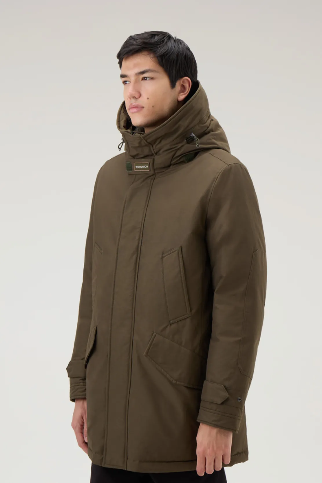 Parka>Woolrich Polar Parka In Ramar Cloth Con Collo Alto E Bordo In Pelliccia Dark Green