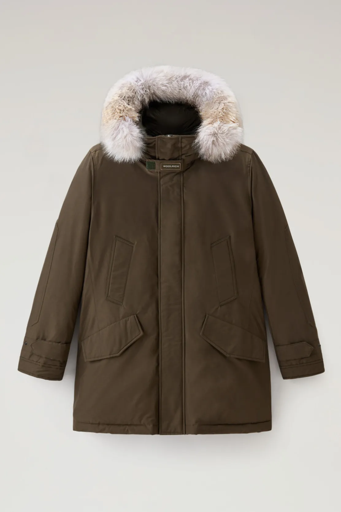 Parka>Woolrich Polar Parka In Ramar Cloth Con Collo Alto E Bordo In Pelliccia Dark Green