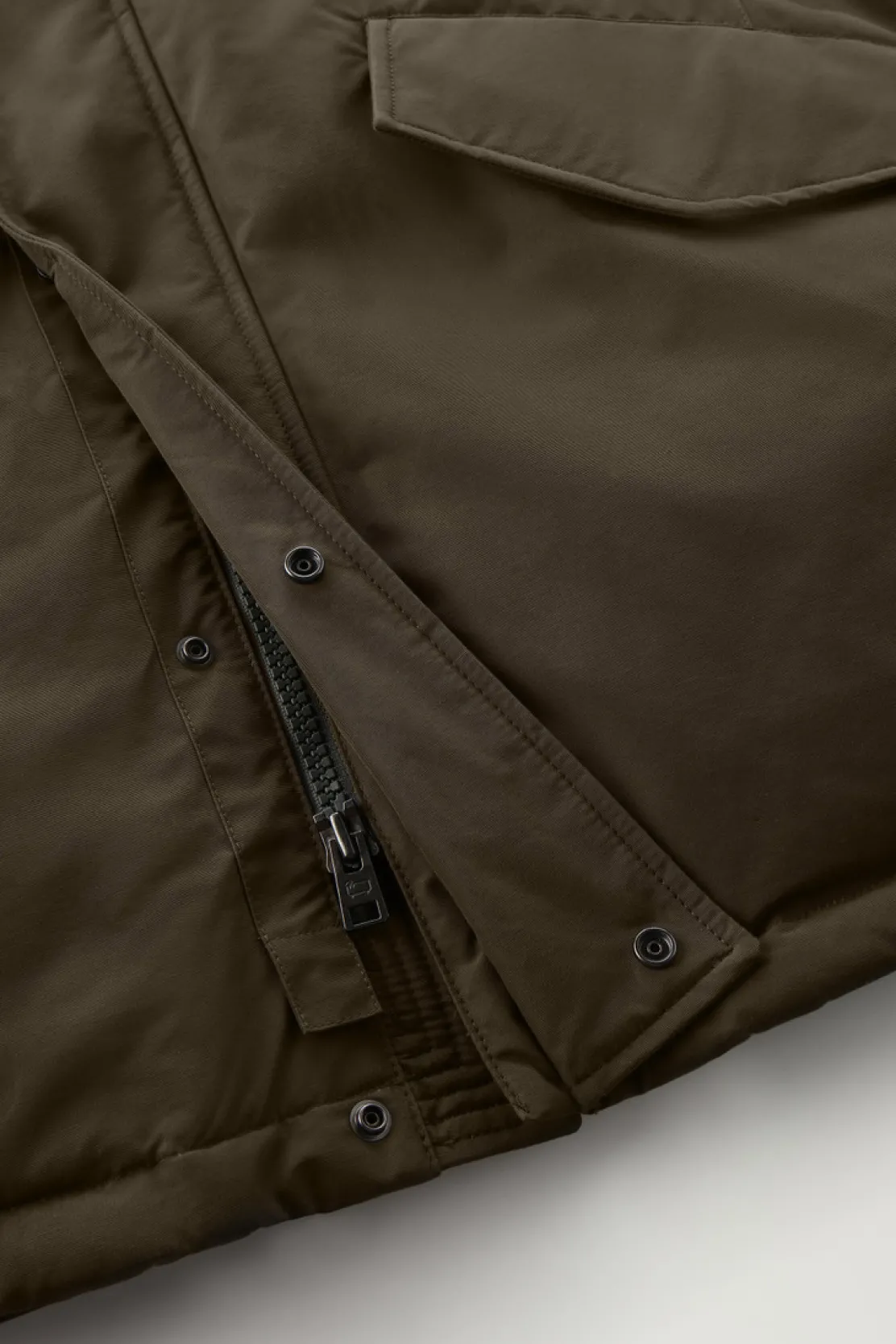 Parka>Woolrich Polar Parka In Ramar Cloth Con Collo Alto E Bordo In Pelliccia Dark Green