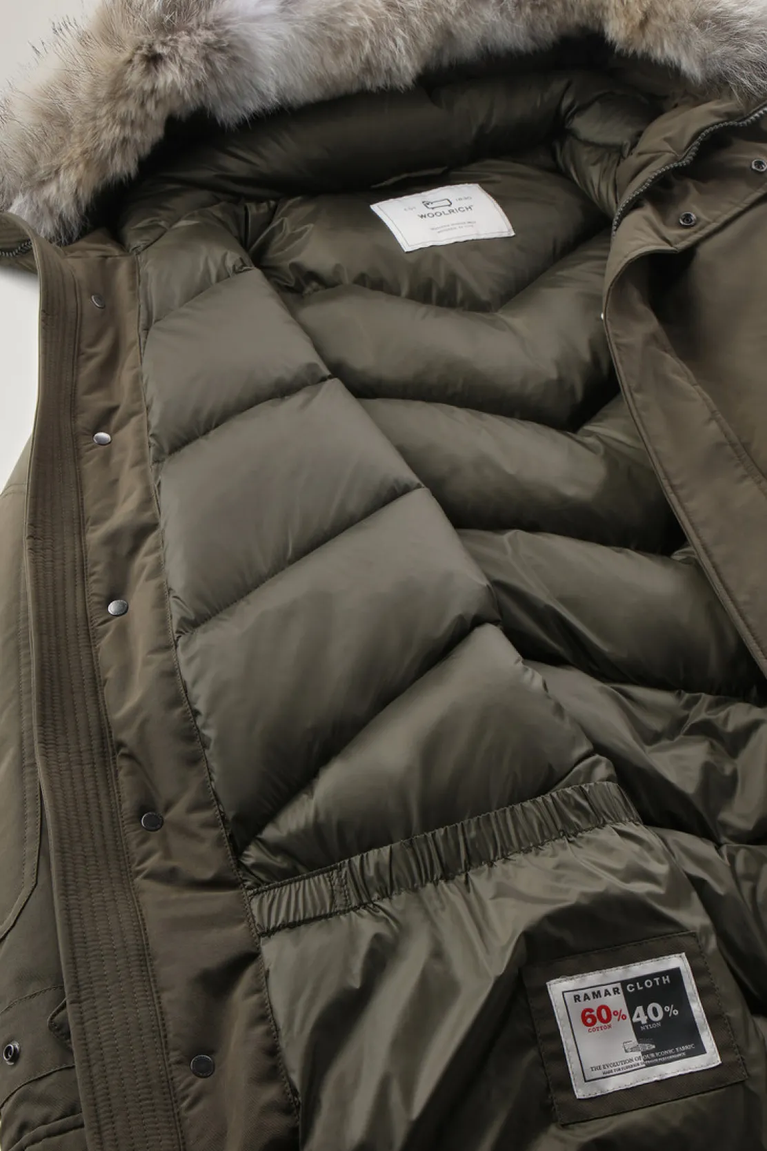 Parka>Woolrich Polar Parka In Ramar Cloth Con Collo Alto E Bordo In Pelliccia Dark Green