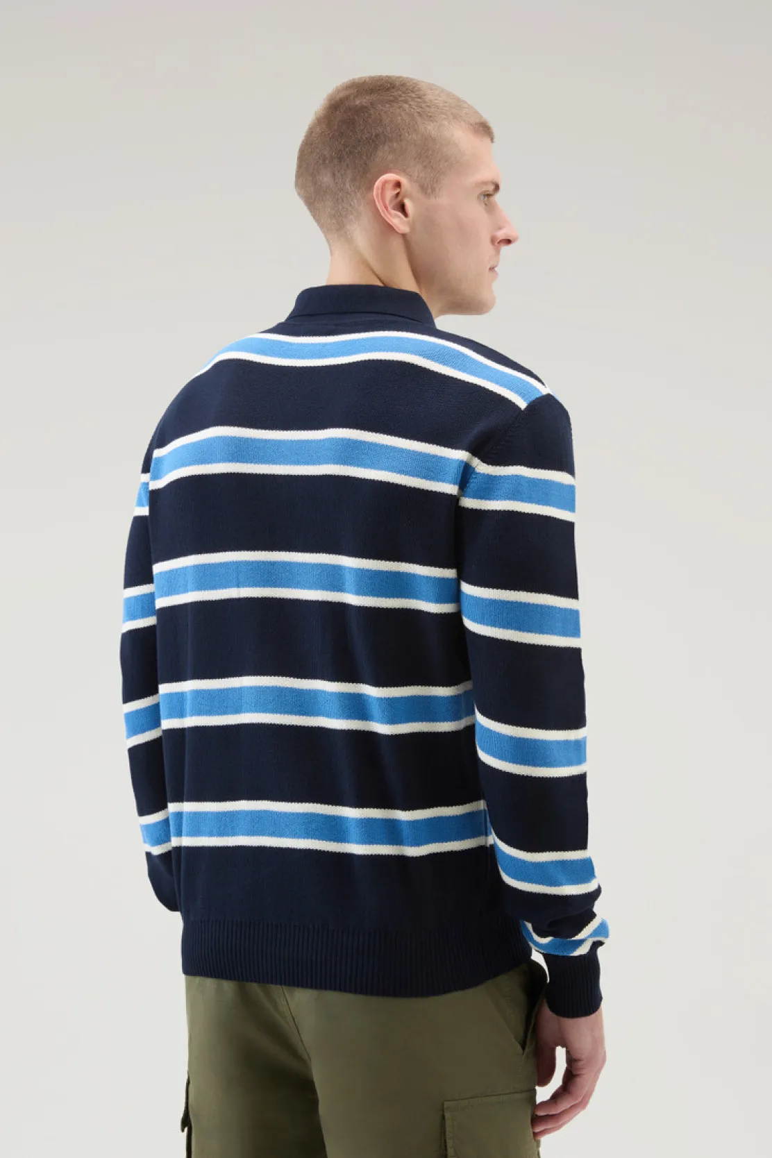 Maglieria>Woolrich Polo In Maglia A Maniche Lunghe Melton Blue Stripe