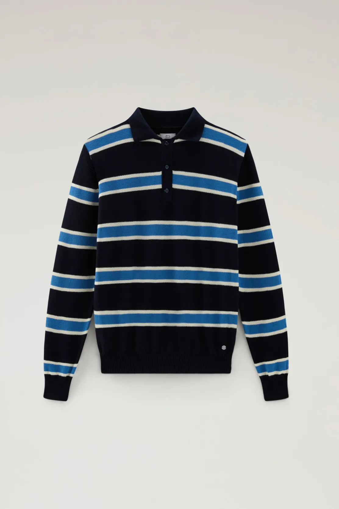 Maglieria>Woolrich Polo In Maglia A Maniche Lunghe Melton Blue Stripe