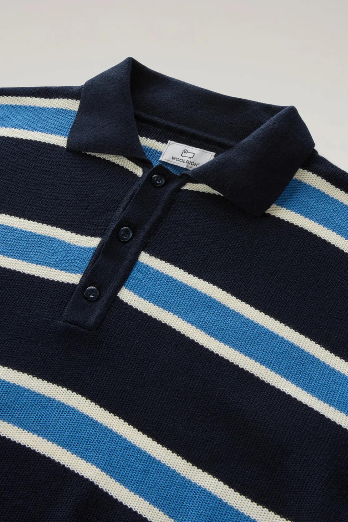 Maglieria>Woolrich Polo In Maglia A Maniche Lunghe Melton Blue Stripe