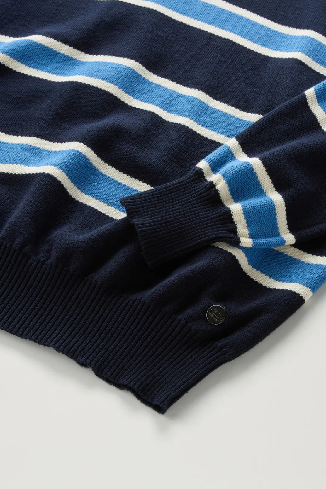 Maglieria>Woolrich Polo In Maglia A Maniche Lunghe Melton Blue Stripe