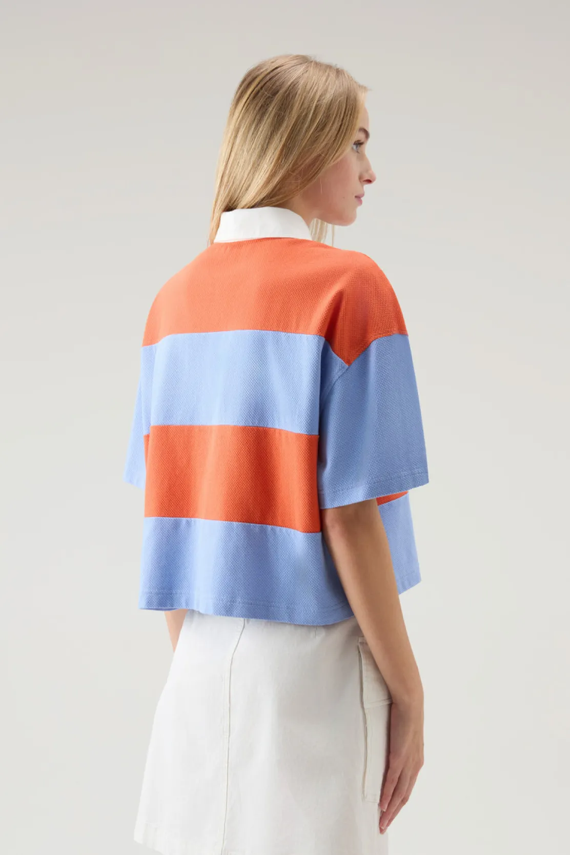 T-shirt e polo>Woolrich Polo In Piquet Di Puro Cotone A Righe Sea Breeze Stripe