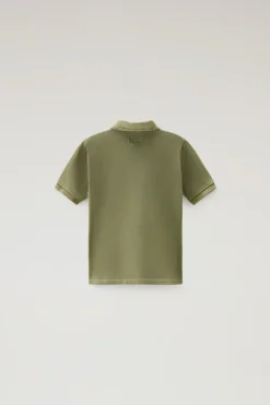 Abbigliamento>Woolrich Polo Mackinack Da Bambino Tinta In Capo In Cotone Elasticizzato Lake Olive