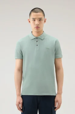 Polo>Woolrich Polo Mackinack Tinta In Capo In Piqué Di Cotone Elasticizzato Sage