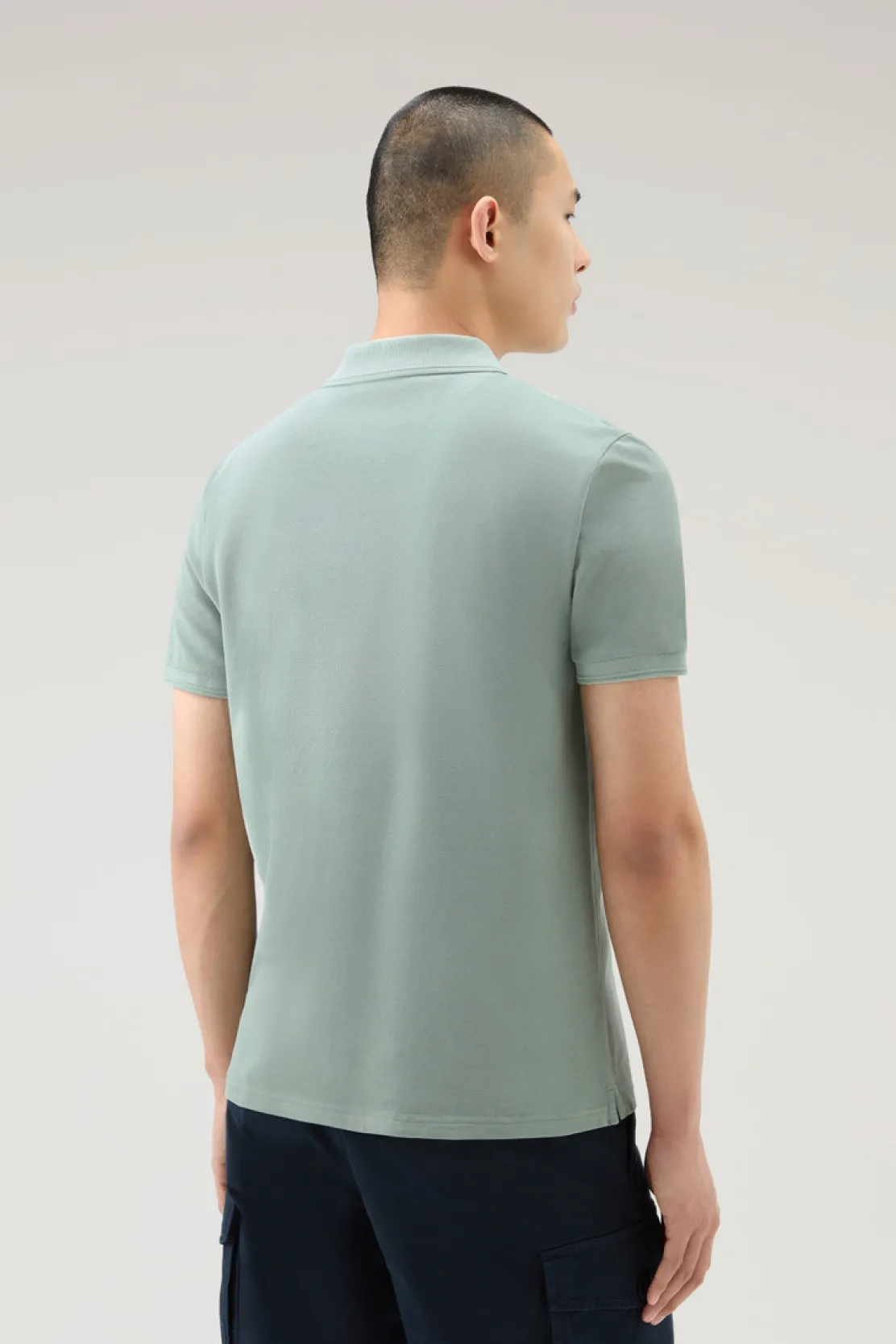 Polo>Woolrich Polo Mackinack Tinta In Capo In Piqué Di Cotone Elasticizzato Sage