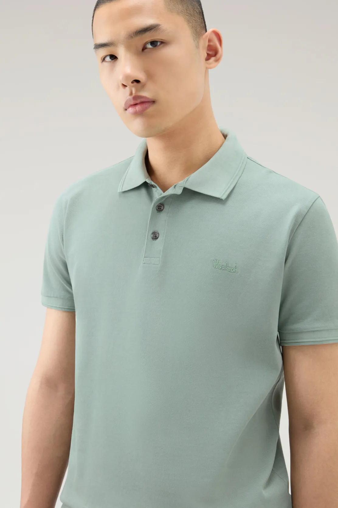 Polo>Woolrich Polo Mackinack Tinta In Capo In Piqué Di Cotone Elasticizzato Sage