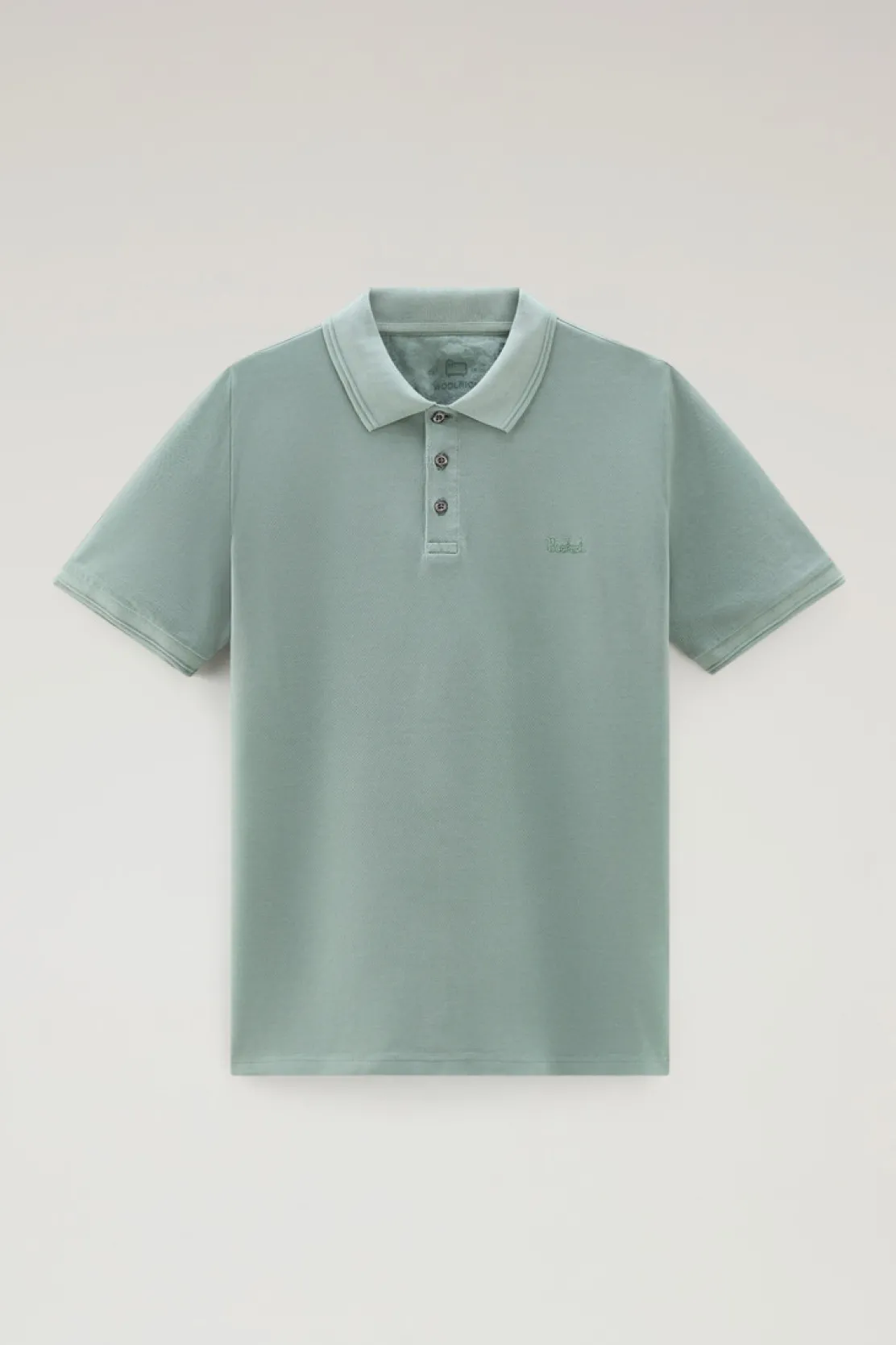 Polo>Woolrich Polo Mackinack Tinta In Capo In Piqué Di Cotone Elasticizzato Sage