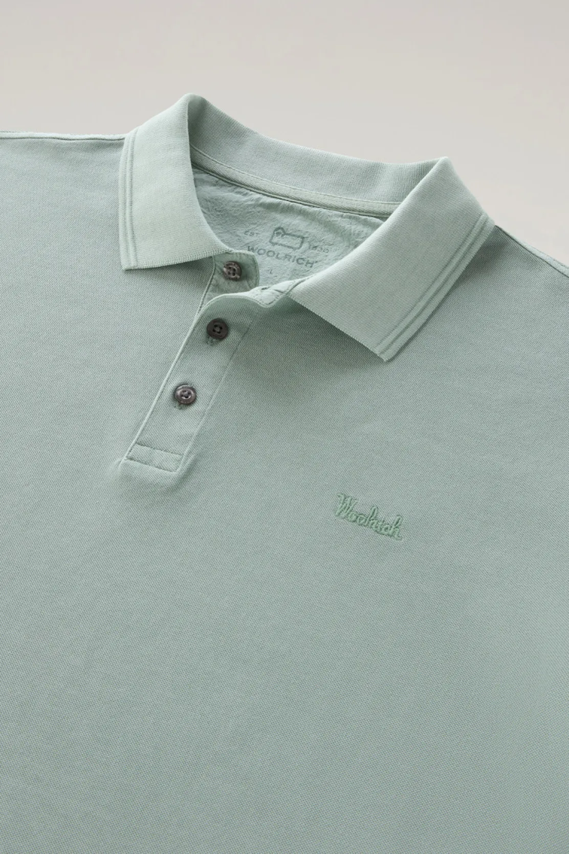 Polo>Woolrich Polo Mackinack Tinta In Capo In Piqué Di Cotone Elasticizzato Sage