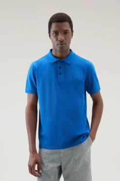Polo>Woolrich Polo Mackinack Tinta In Capo In Piqué Di Cotone Elasticizzato Snorkel Blue
