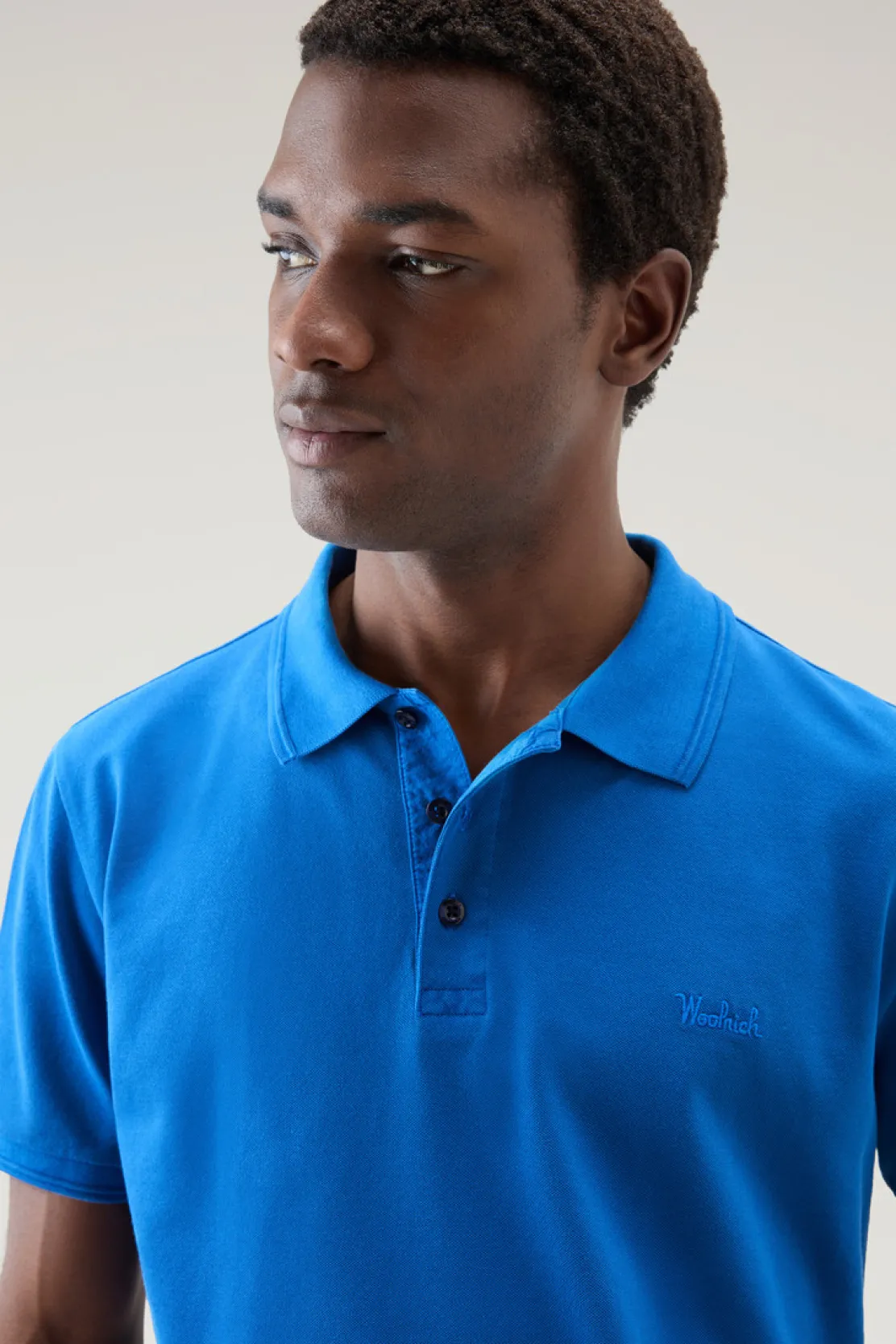 Polo>Woolrich Polo Mackinack Tinta In Capo In Piqué Di Cotone Elasticizzato Snorkel Blue
