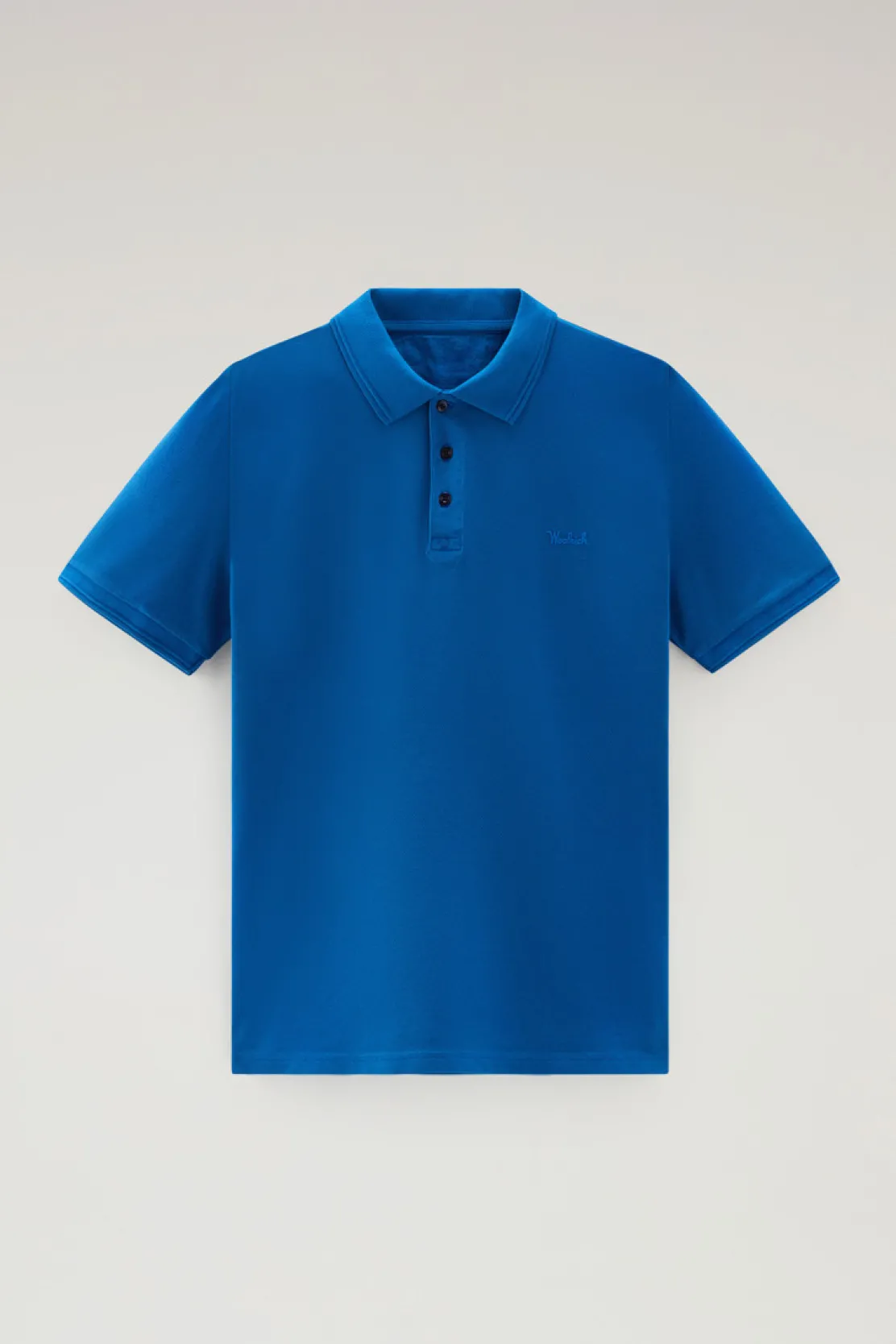 Polo>Woolrich Polo Mackinack Tinta In Capo In Piqué Di Cotone Elasticizzato Snorkel Blue