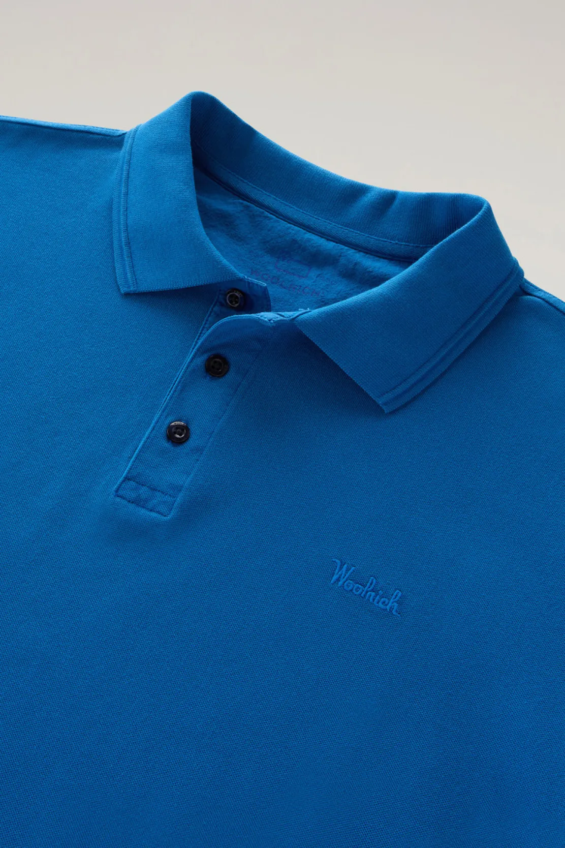 Polo>Woolrich Polo Mackinack Tinta In Capo In Piqué Di Cotone Elasticizzato Snorkel Blue