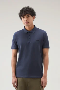 Polo>Woolrich Polo Mackinack Tinta In Capo In Piqué Di Cotone Elasticizzato Melton Blue