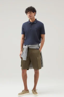 Polo>Woolrich Polo Mackinack Tinta In Capo In Piqu&eacute; Di Cotone Elasticizzato Melton Blue