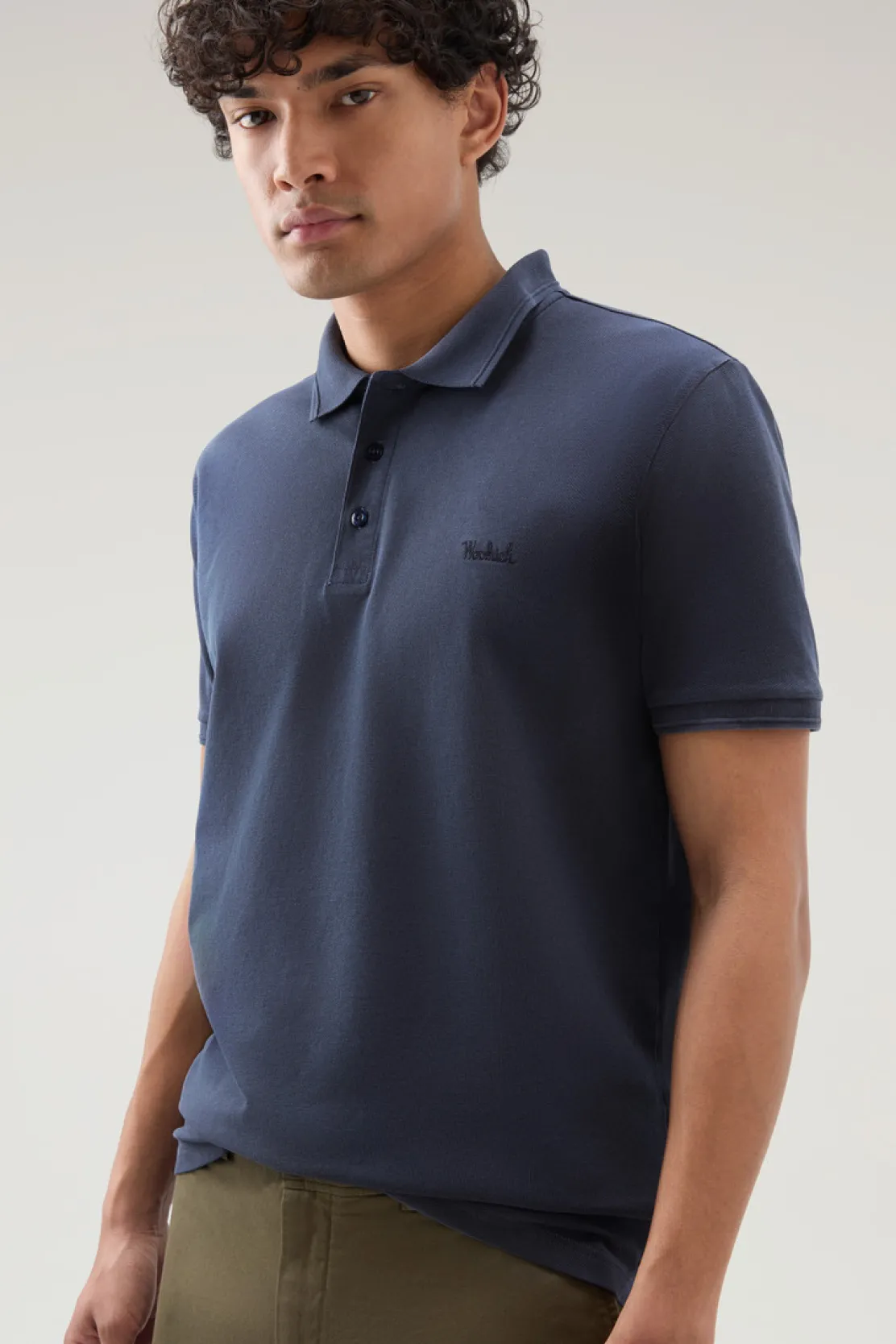 Polo>Woolrich Polo Mackinack Tinta In Capo In Piqué Di Cotone Elasticizzato Melton Blue
