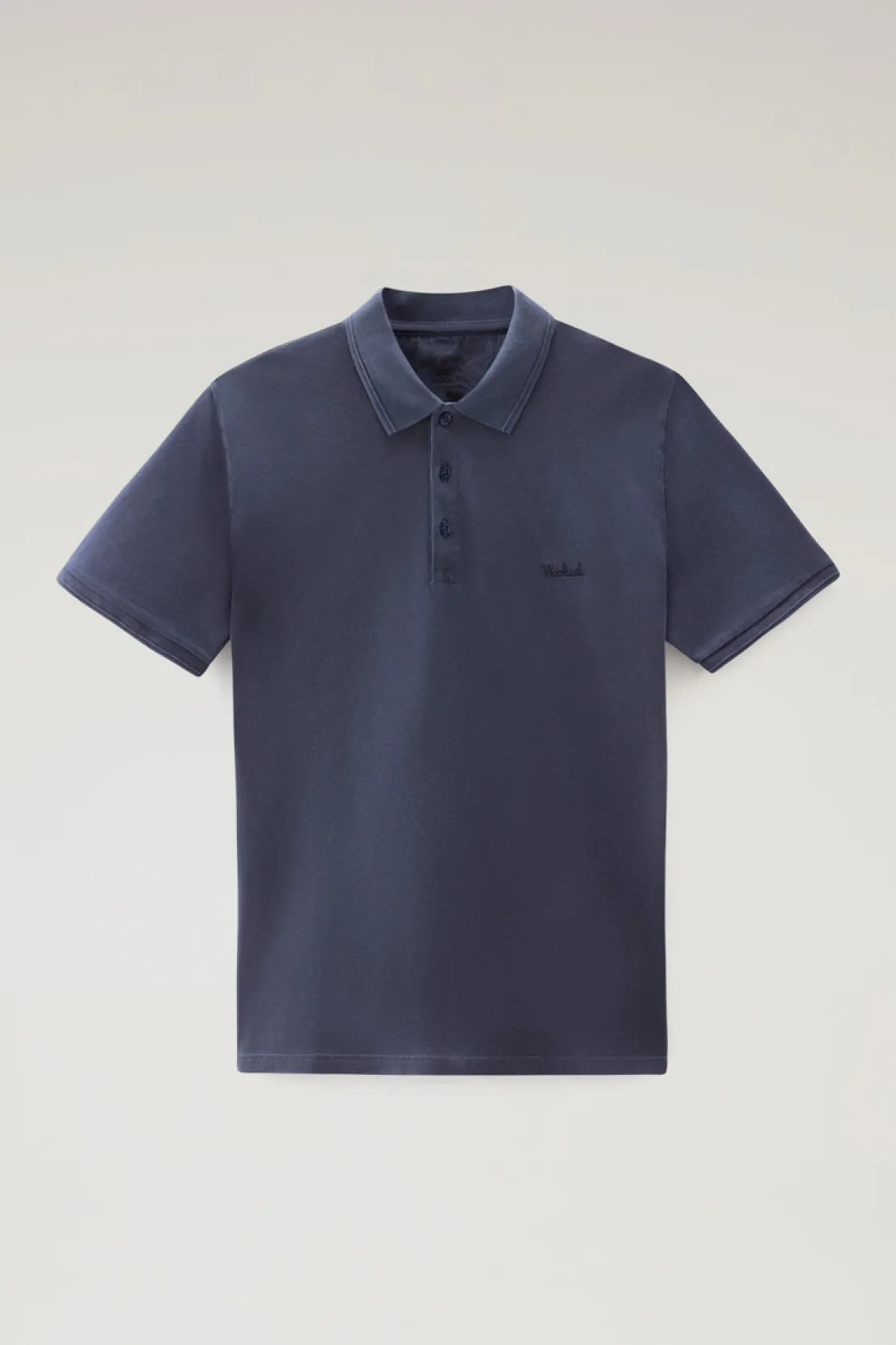Polo>Woolrich Polo Mackinack Tinta In Capo In Piqué Di Cotone Elasticizzato Melton Blue