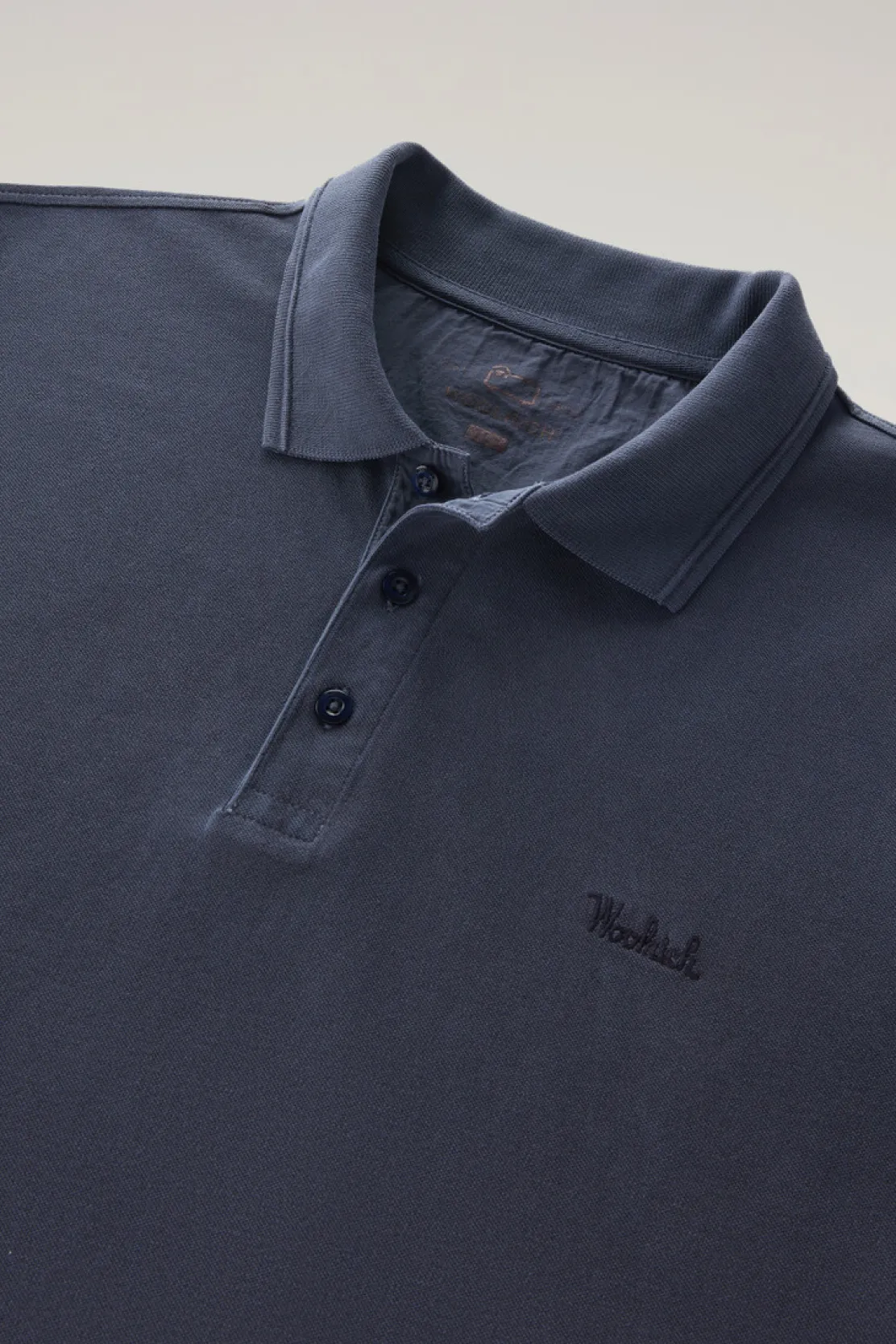 Polo>Woolrich Polo Mackinack Tinta In Capo In Piqué Di Cotone Elasticizzato Melton Blue