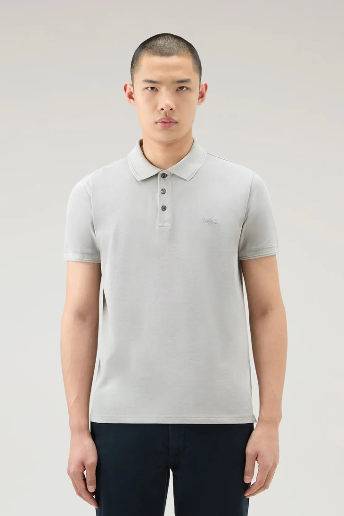 Polo>Woolrich Polo Mackinack Tinta In Capo In Piqué Di Cotone Elasticizzato Mineral Grey