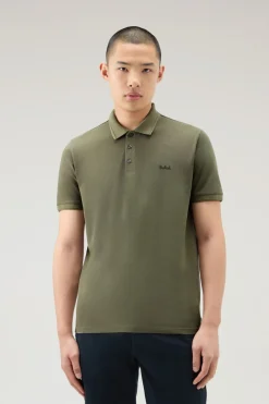 Polo>Woolrich Polo Mackinack Tinta In Capo In Piqué Di Cotone Elasticizzato Lake Olive
