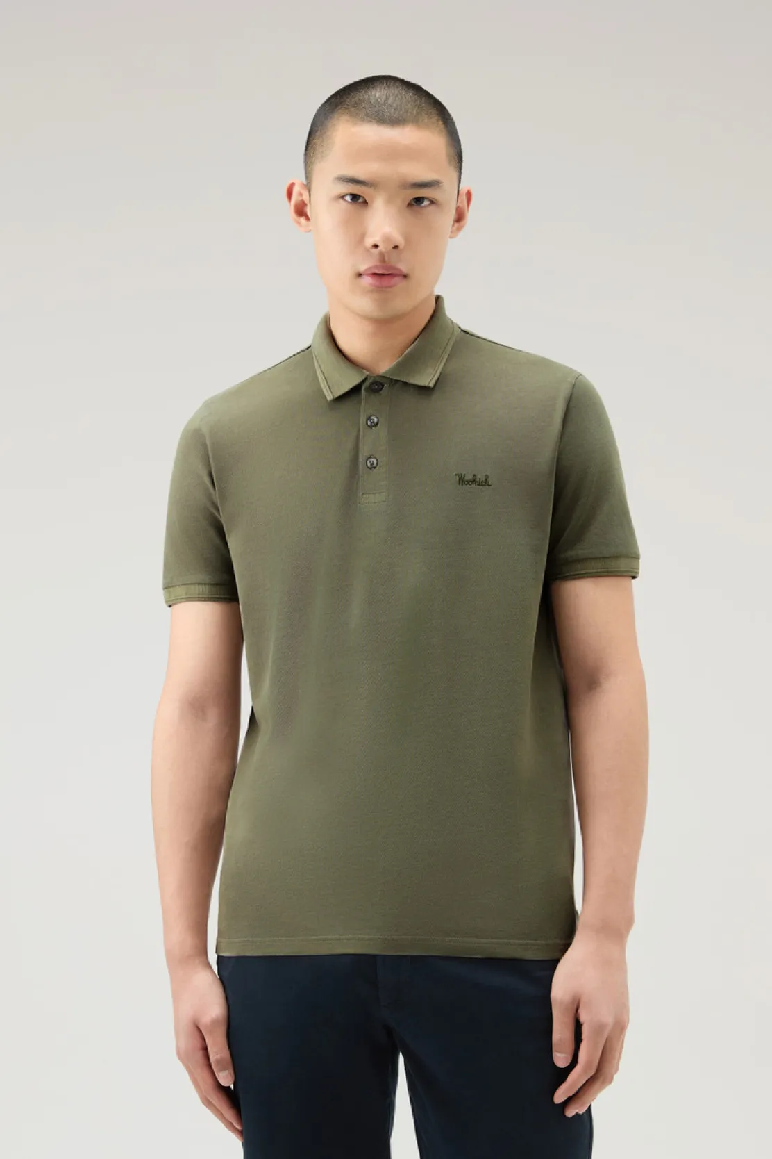 Polo>Woolrich Polo Mackinack Tinta In Capo In Piqué Di Cotone Elasticizzato Lake Olive