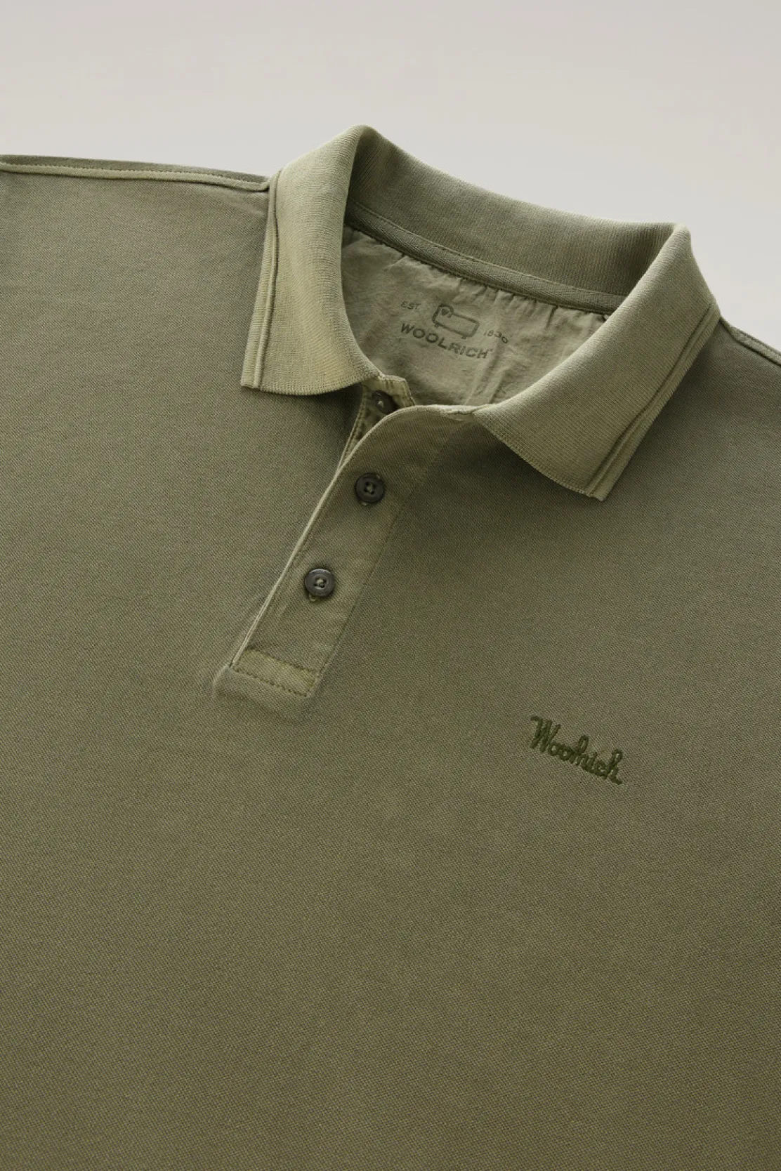 Polo>Woolrich Polo Mackinack Tinta In Capo In Piqué Di Cotone Elasticizzato Lake Olive