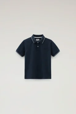 Abbigliamento>Woolrich Polo Monterey Da Bambino In Cotone Piquet Elasticizzato Melton Blue