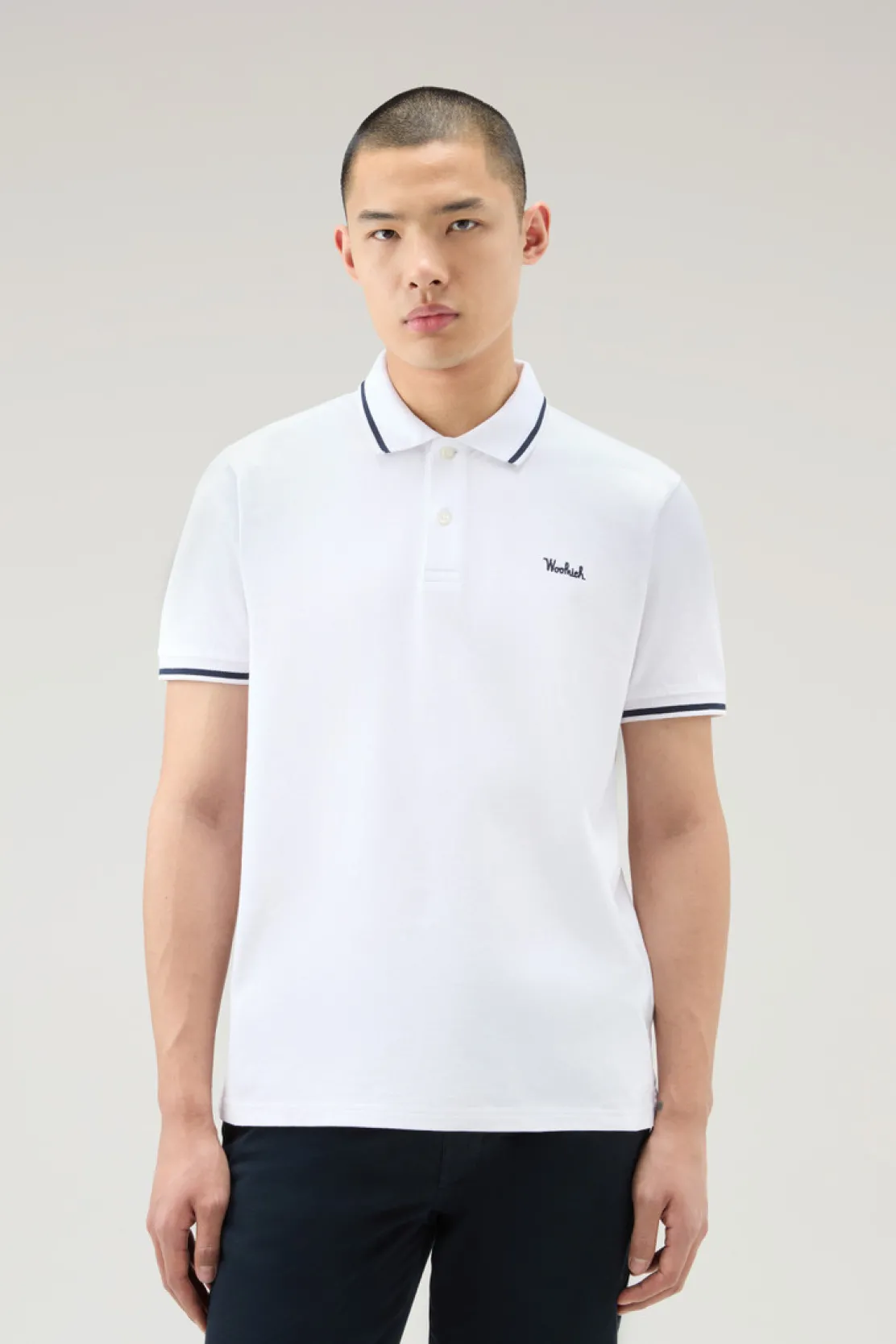 Polo>Woolrich Polo Monterey In Piquet Di Cotone Elasticizzato Con Bordi A Righe Bright White