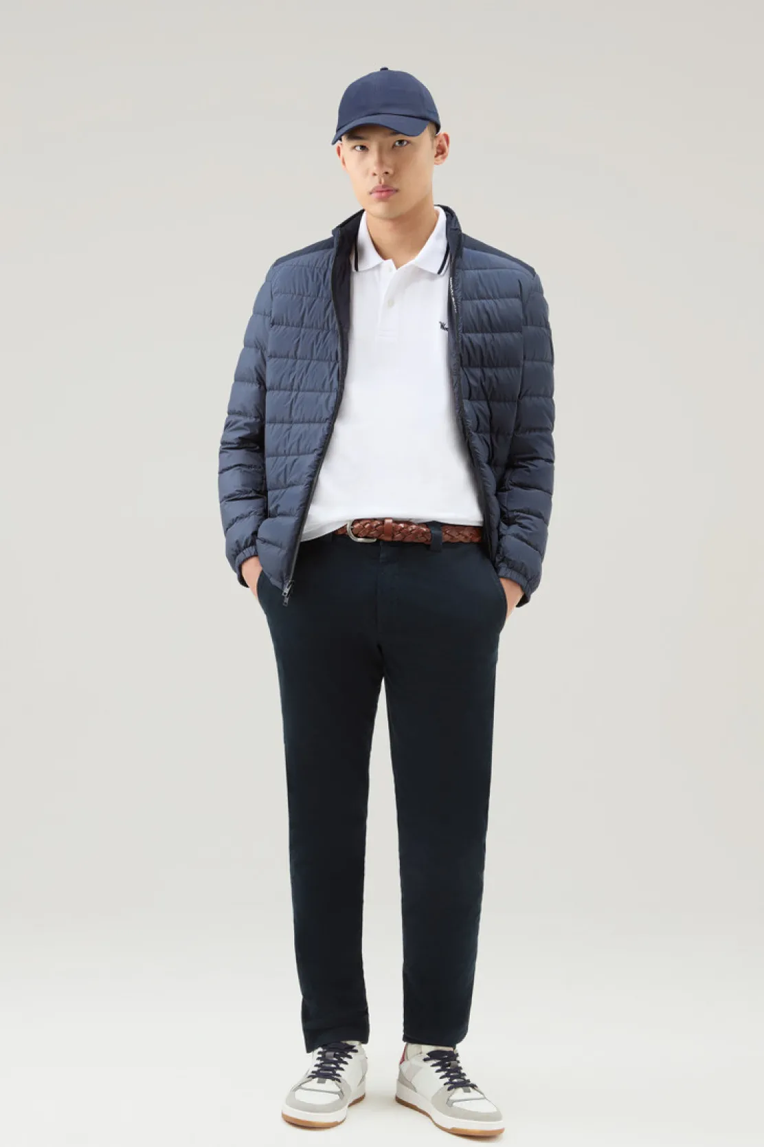Polo>Woolrich Polo Monterey In Piquet Di Cotone Elasticizzato Con Bordi A Righe Bright White