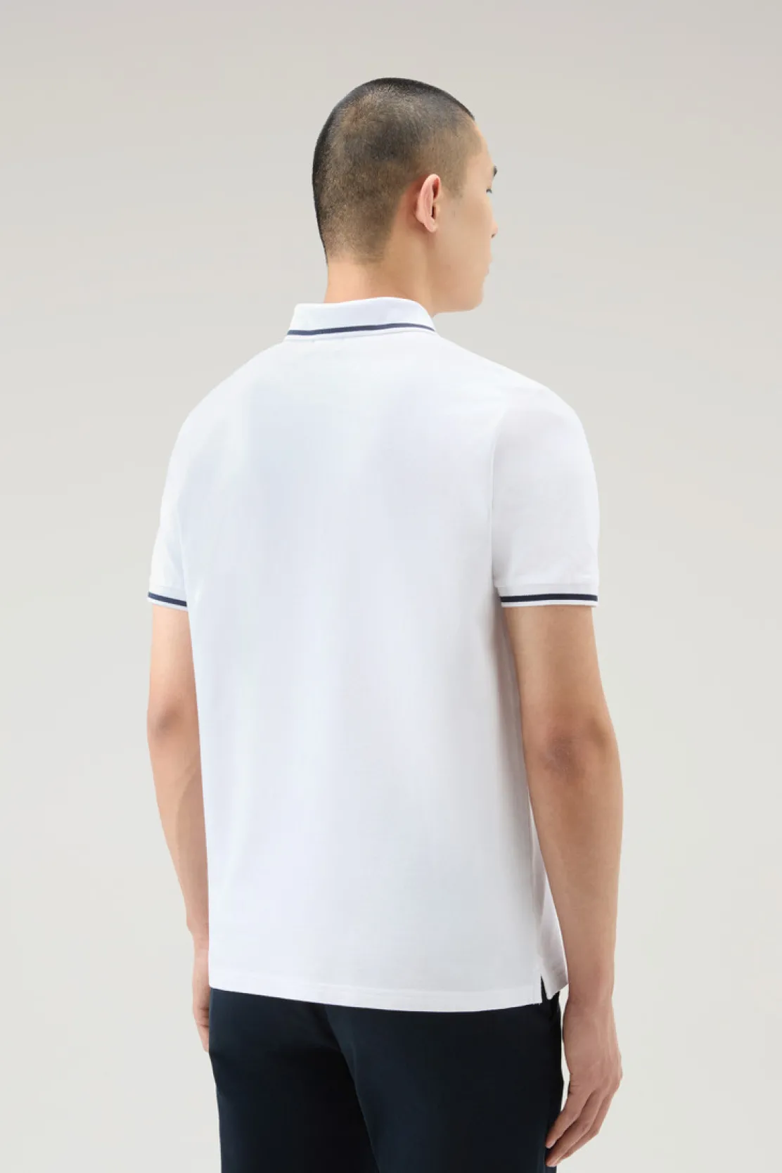 Polo>Woolrich Polo Monterey In Piquet Di Cotone Elasticizzato Con Bordi A Righe Bright White