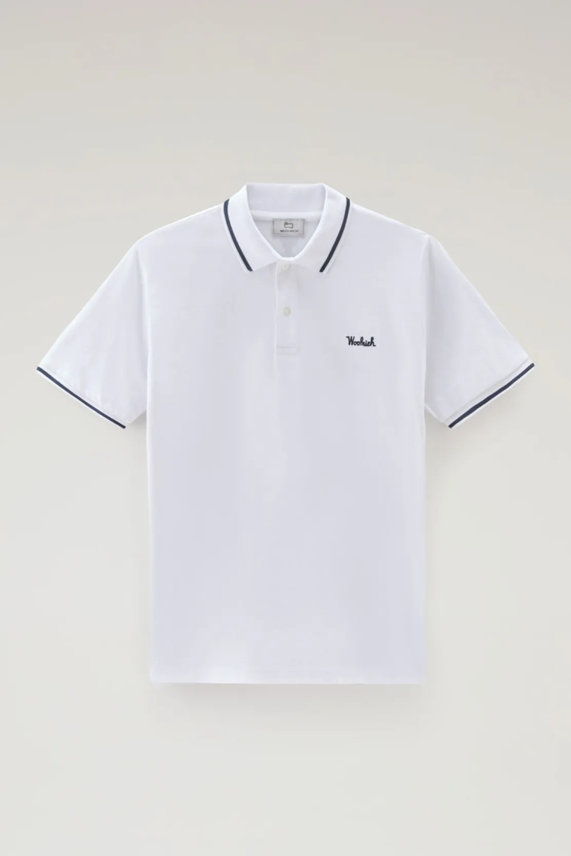 Polo>Woolrich Polo Monterey In Piquet Di Cotone Elasticizzato Con Bordi A Righe Bright White