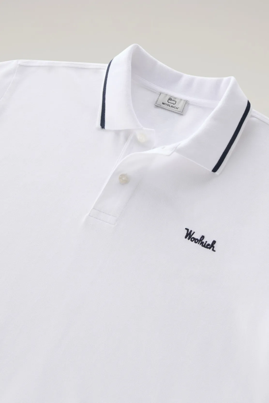 Polo>Woolrich Polo Monterey In Piquet Di Cotone Elasticizzato Con Bordi A Righe Bright White