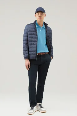 Polo>Woolrich Polo Monterey In Piquet Di Cotone Elasticizzato Con Bordi A Righe Alaskan Blue