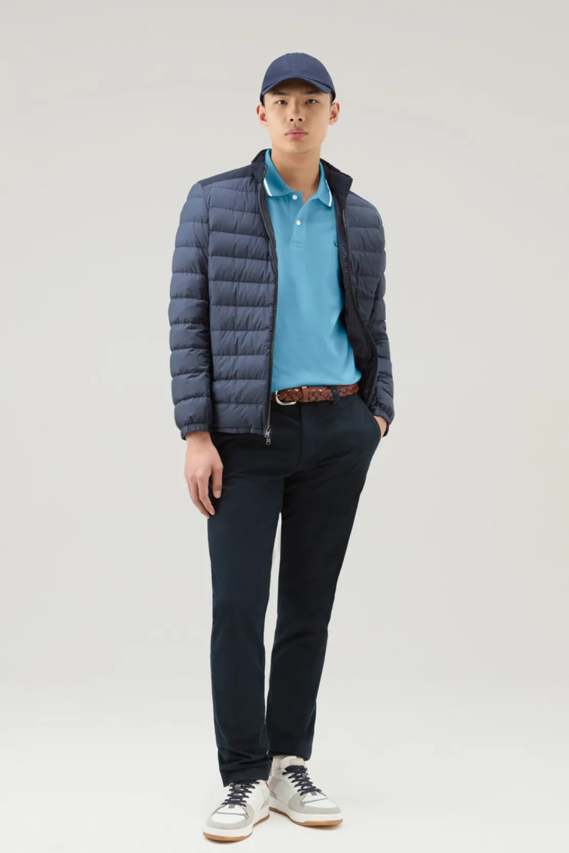 Polo>Woolrich Polo Monterey In Piquet Di Cotone Elasticizzato Con Bordi A Righe Alaskan Blue