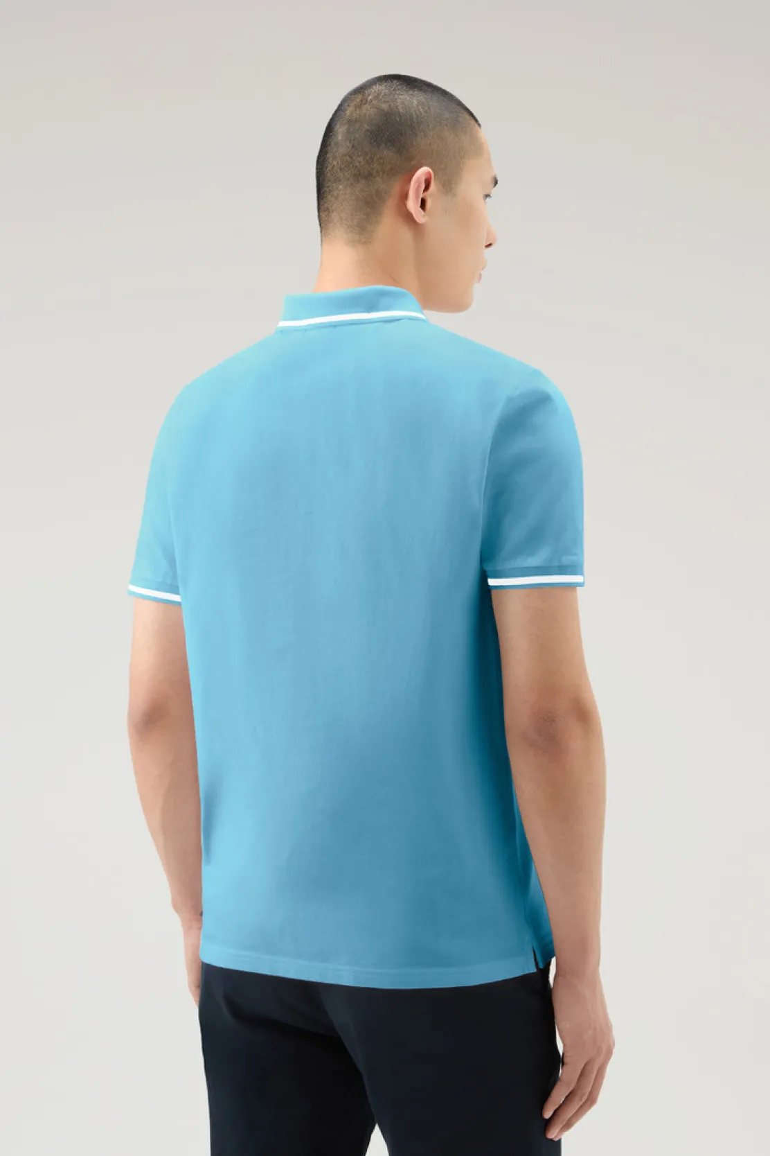 Polo>Woolrich Polo Monterey In Piquet Di Cotone Elasticizzato Con Bordi A Righe Alaskan Blue