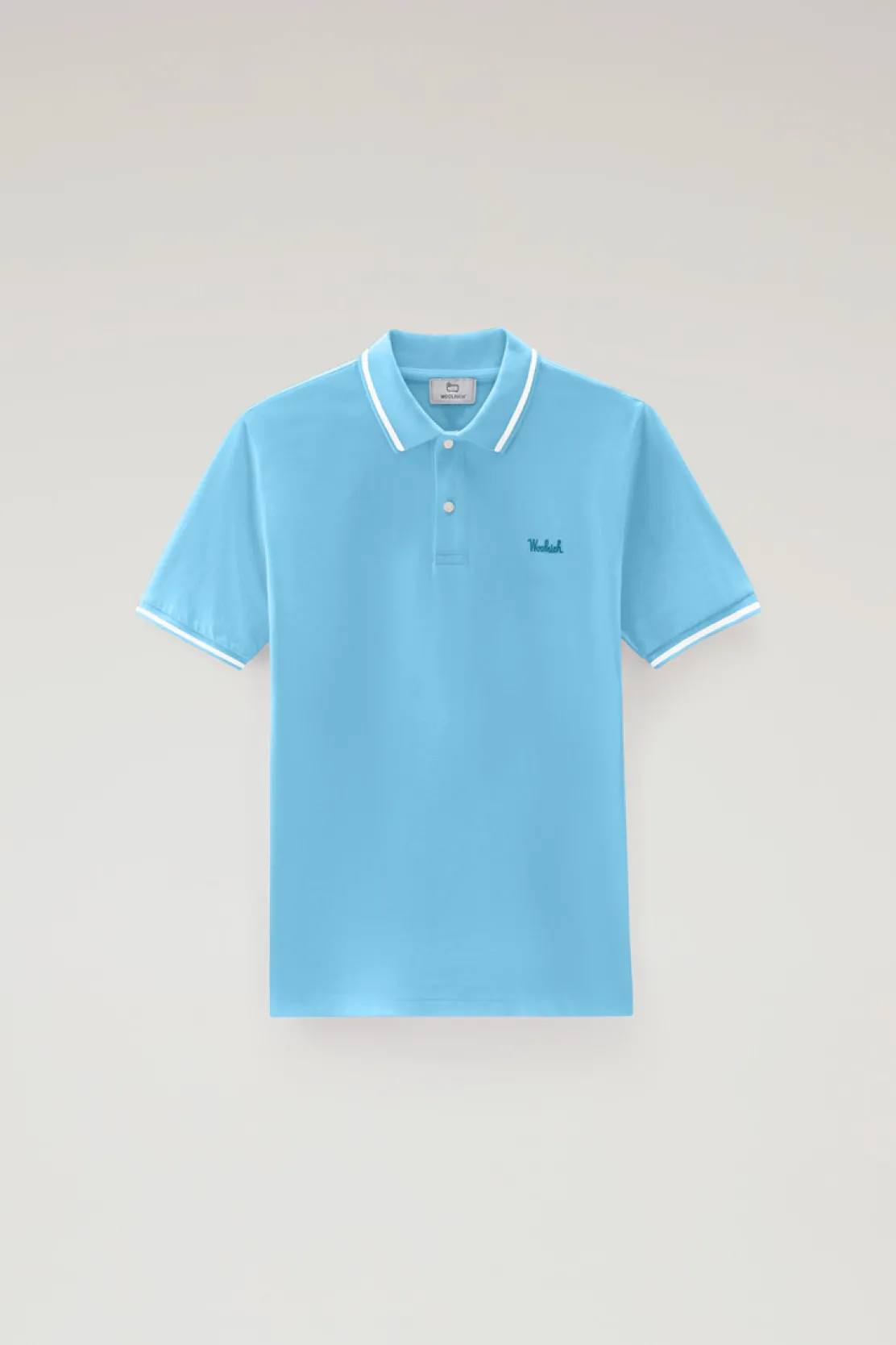 Polo>Woolrich Polo Monterey In Piquet Di Cotone Elasticizzato Con Bordi A Righe Alaskan Blue