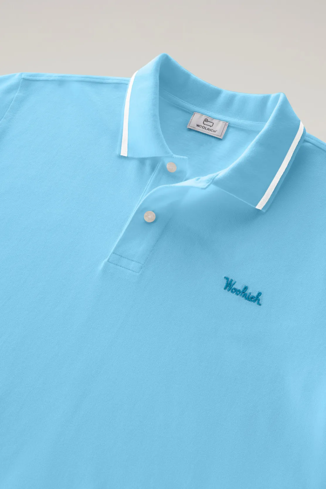 Polo>Woolrich Polo Monterey In Piquet Di Cotone Elasticizzato Con Bordi A Righe Alaskan Blue