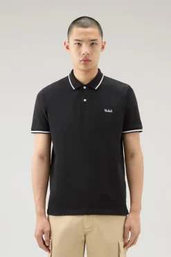 Polo>Woolrich Polo Monterey In Piquet Di Cotone Elasticizzato Con Bordi A Righe Black