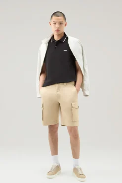 Polo>Woolrich Polo Monterey In Piquet Di Cotone Elasticizzato Con Bordi A Righe Black