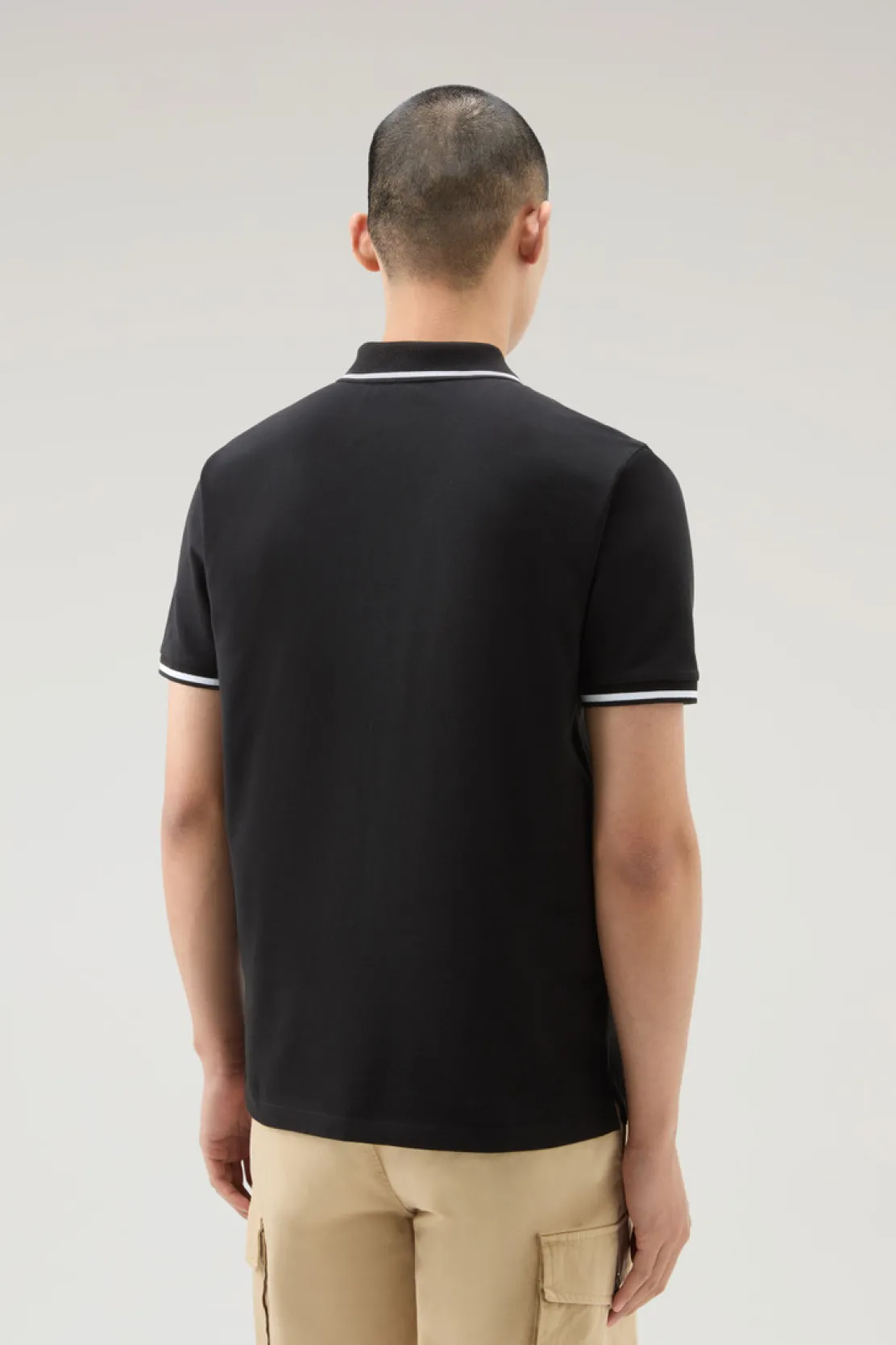 Polo>Woolrich Polo Monterey In Piquet Di Cotone Elasticizzato Con Bordi A Righe Black